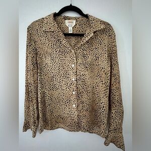 Talbots Tan animal spots print Button-Down Blouse Silk Vintage